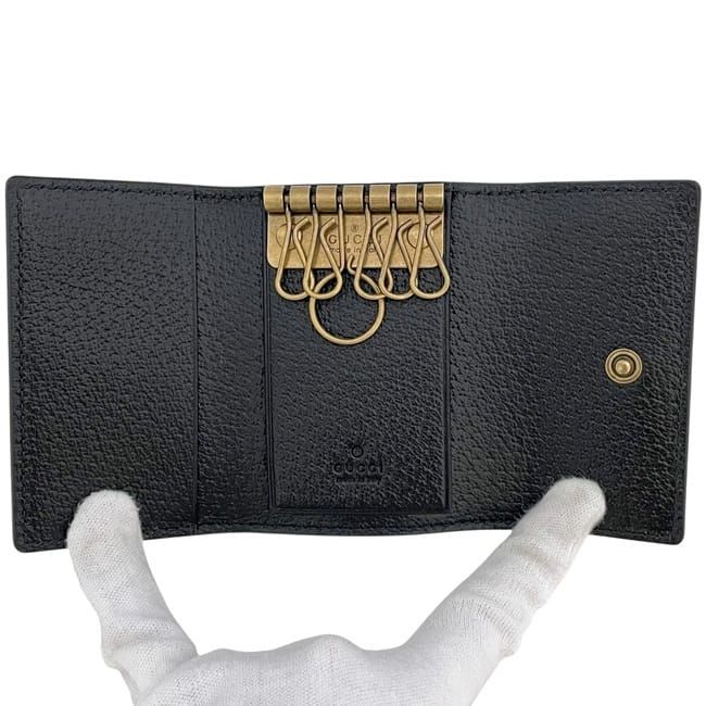 Gucci 6strand Key Case Black Animalier Metallic Ruby 523683