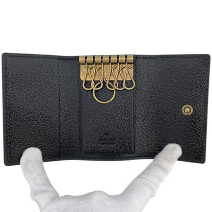 Gucci 6strand Key Case Black Animalier Metallic Ruby 523683