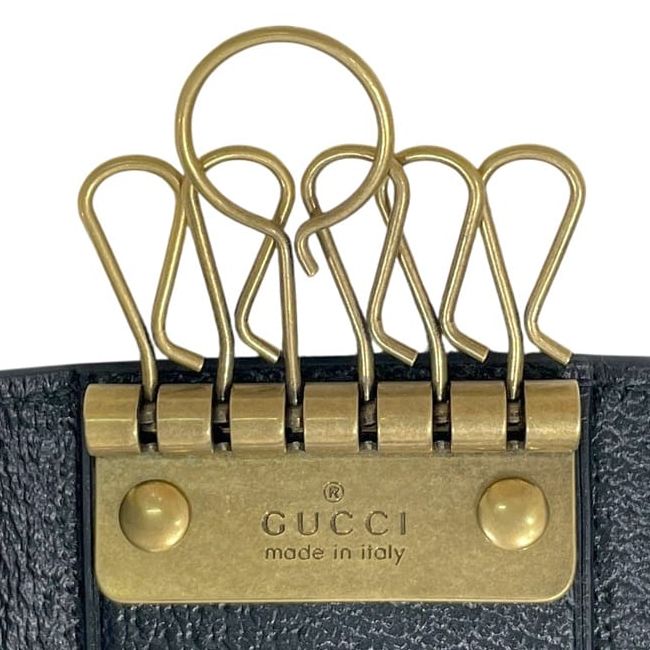 Gucci 6strand Key Case Black Animalier Metallic Ruby 523683