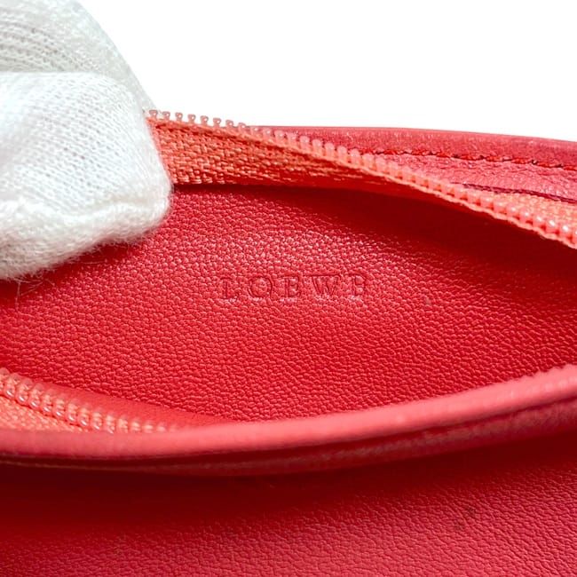 Loewe Coin Case Red Anagram Pouch Small Bag Leather Napaleather