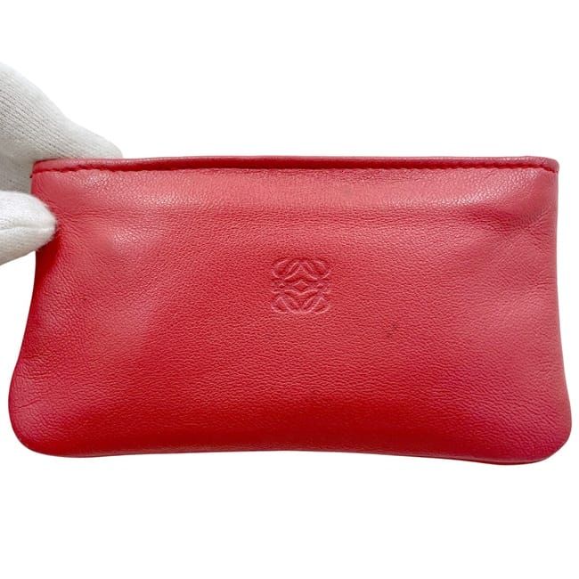 Loewe Coin Case Red Anagram Pouch Small Bag Leather Napaleather