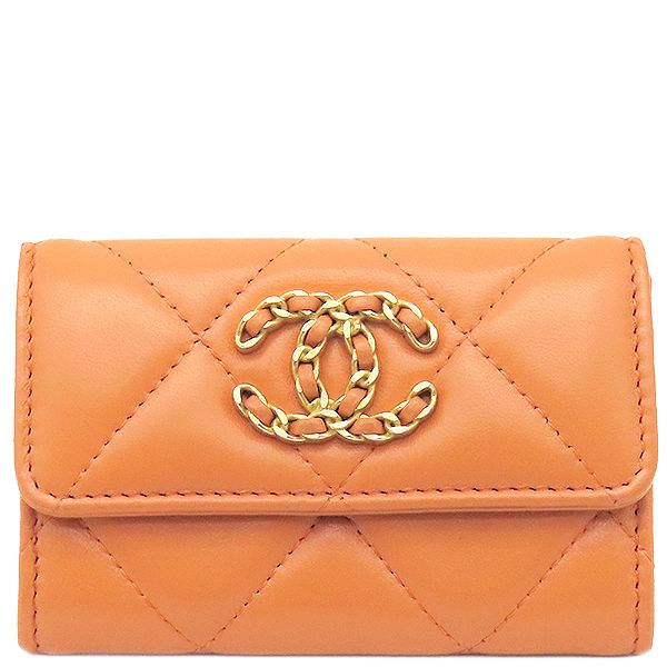 Chanel Card Case Matelasse Card Holder Lambskin Orange Gold Hardware Coco Mark