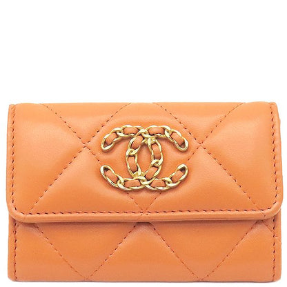 Chanel Card Case Matelasse Card Holder Lambskin Orange Gold Hardware Coco Mark
