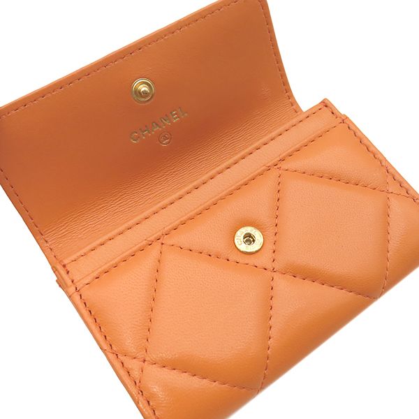 Chanel Card Case Matelasse Card Holder Lambskin Orange Gold Hardware Coco Mark