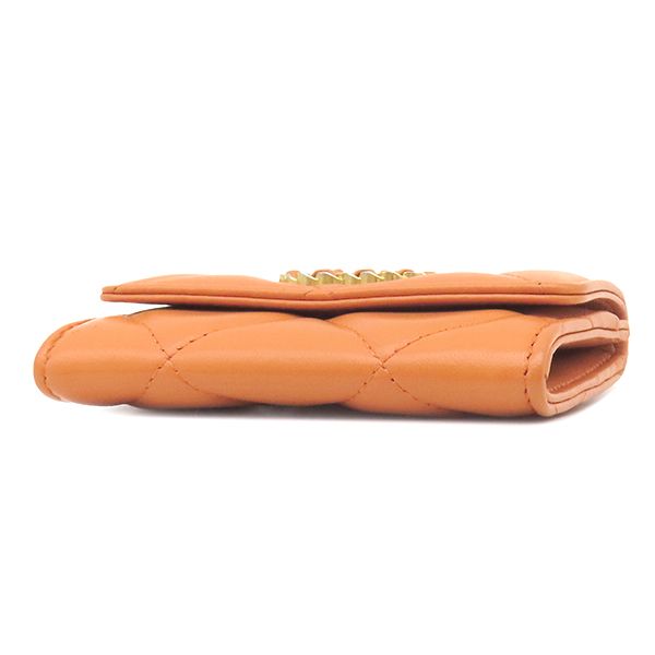 Chanel Card Case Matelasse Card Holder Lambskin Orange Gold Hardware Coco Mark