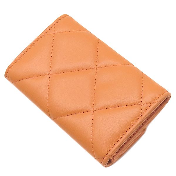 Chanel Card Case Matelasse Card Holder Lambskin Orange Gold Hardware Coco Mark
