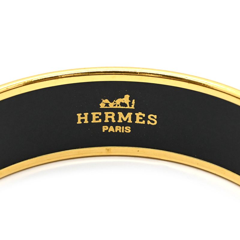 Hermes Bangle Emile GM Cloisonne Black Gold Hardware Black