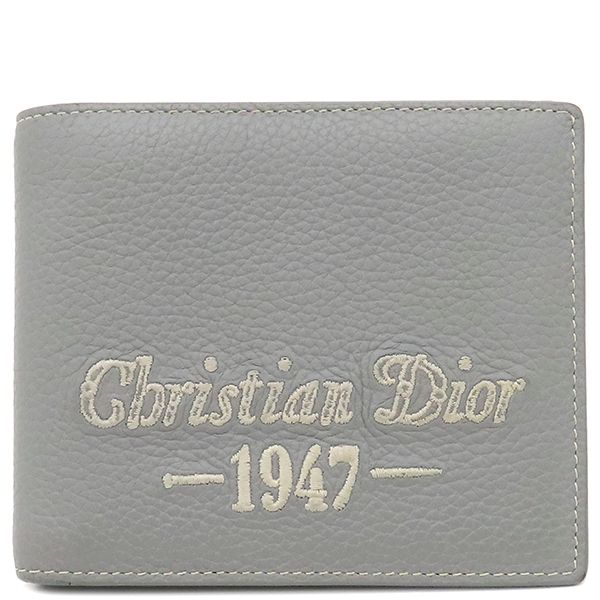 Christian Dior CD 1947 Wallet Grain Calf Leather Gray Logo