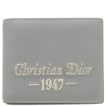 Christian Dior CD 1947 Wallet Grain Calf Leather Gray Logo