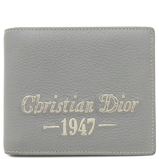 Christian Dior CD 1947 Wallet Grain Calf Leather Gray Logo