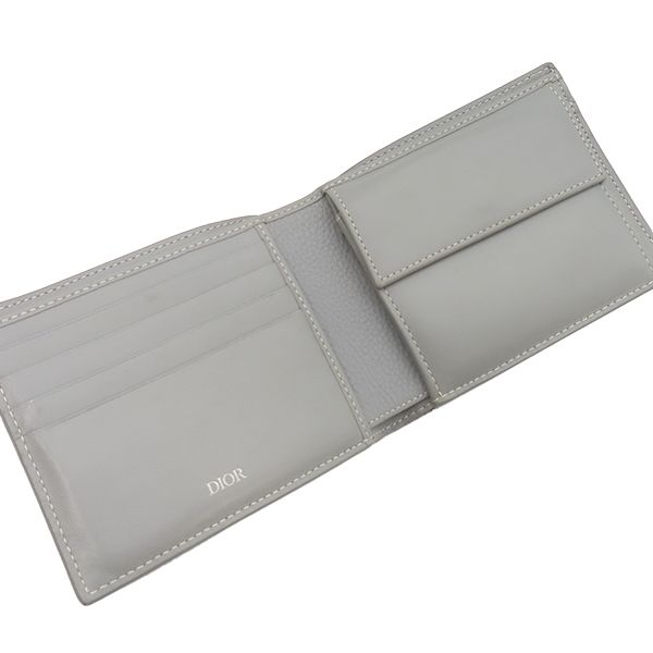 Christian Dior CD 1947 Wallet Grain Calf Leather Gray Logo
