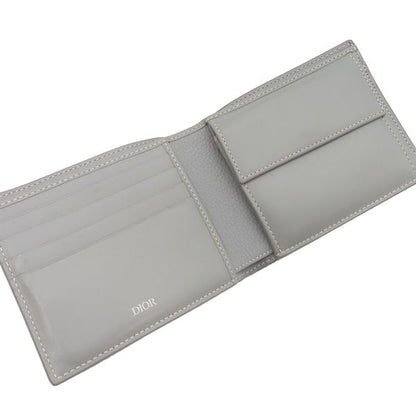 Christian Dior CD 1947 Wallet Grain Calf Leather Gray Logo
