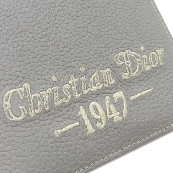Christian Dior CD 1947 Wallet Grain Calf Leather Gray Logo