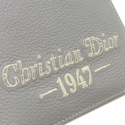 Christian Dior CD 1947 Wallet Grain Calf Leather Gray Logo