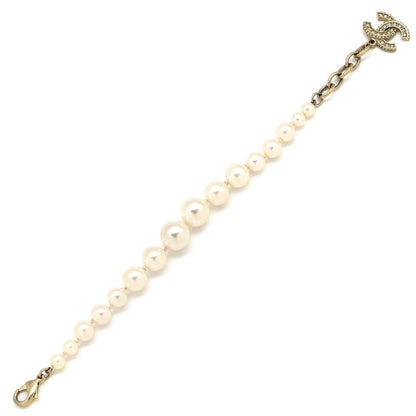 Chanel Bracelet Coco Mark Pearl GP Faux Pearl Rhinestone Gold X White CC [box