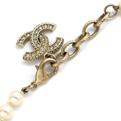 Chanel Bracelet Coco Mark Pearl GP Faux Pearl Rhinestone Gold X White CC [box