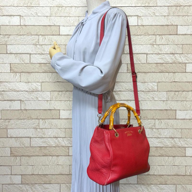 Gucci Bamboo Shoulder Bag Leather 336032 Red Ladies Gucci Preowned Gucci
