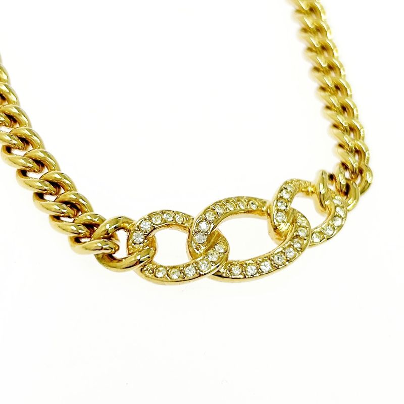 Christian Dior GP Rhinestone Necklace Gold 501582 Necklace