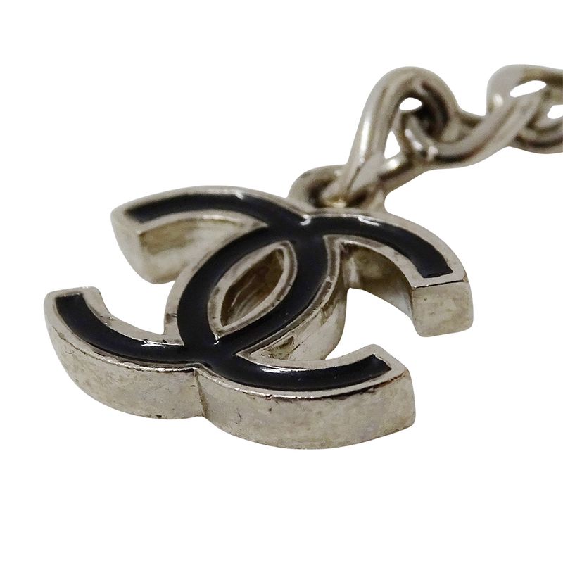 Chanel Belt Women's Brand Silver Black Chain Belt Coco Mark Fashionable