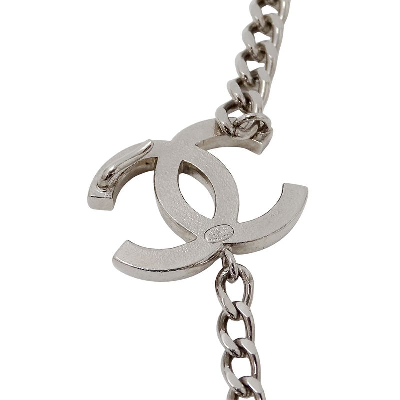 Chanel Belt Women's Brand Silver Black Chain Belt Coco Mark Fashionable