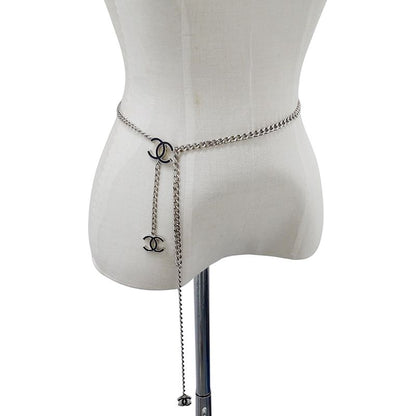 Chanel Belt Women's Brand Silver Black Chain Belt Coco Mark Fashionable