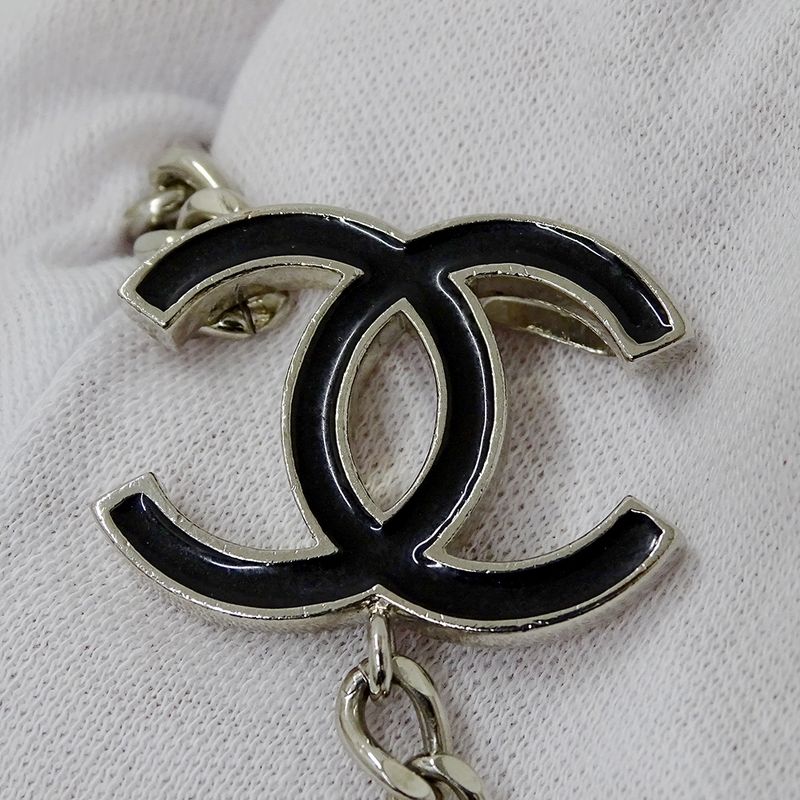 Chanel Belt Women's Brand Silver Black Chain Belt Coco Mark Fashionable