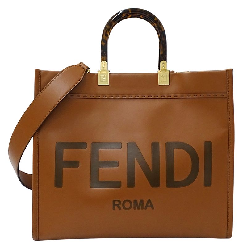 Fendi Bag Women's Brand Handbag Shoulder Bag 2way Sunshine Medium Leather Brown