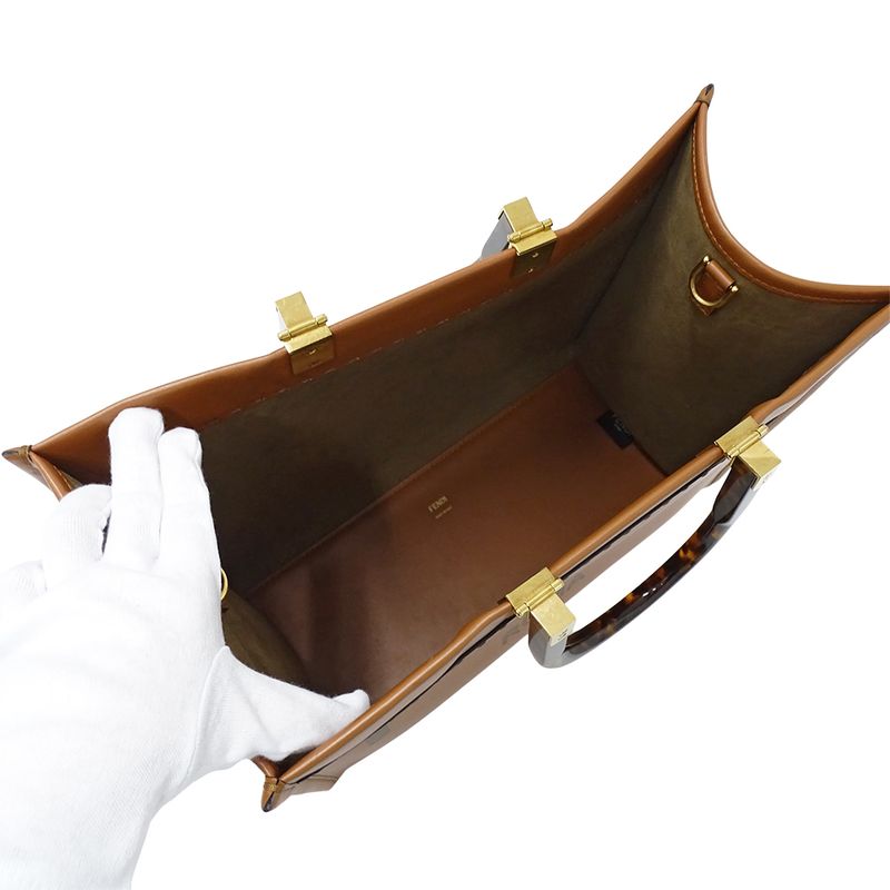 Fendi Bag Women's Brand Handbag Shoulder Bag 2way Sunshine Medium Leather Brown