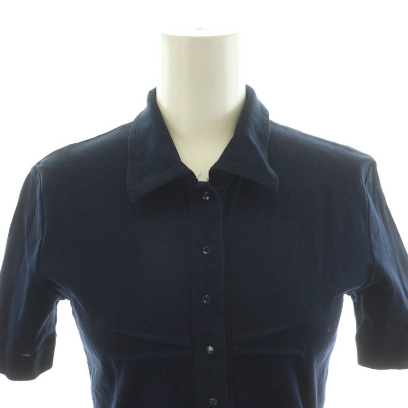 Prada Cut And Sleeve Short Sleeve Back Zip Cotton S Navy AN33
