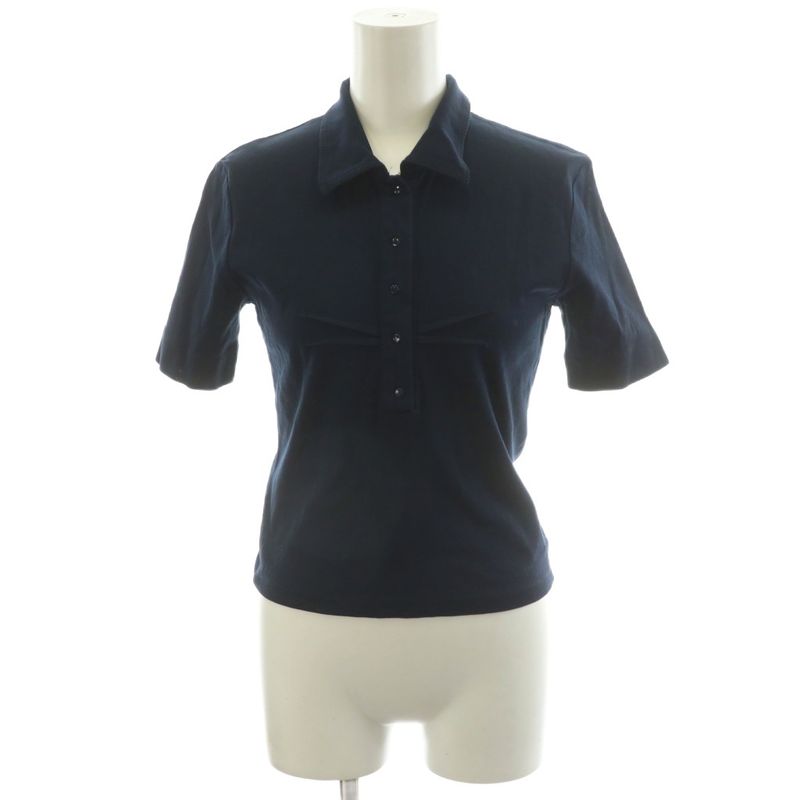 Prada Cut And Sleeve Short Sleeve Back Zip Cotton S Navy AN33