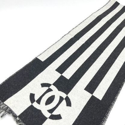 Chanel Scarf Coco Mark Bicolor Wool Black