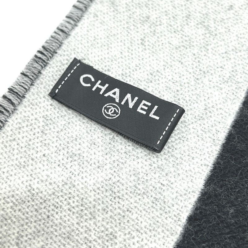 Chanel Scarf Coco Mark Bicolor Wool Black