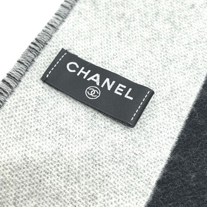 Chanel Scarf Coco Mark Bicolor Wool Black