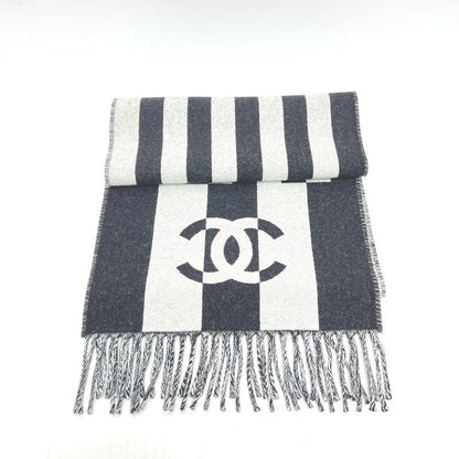 Chanel Scarf Coco Mark Bicolor Wool Black