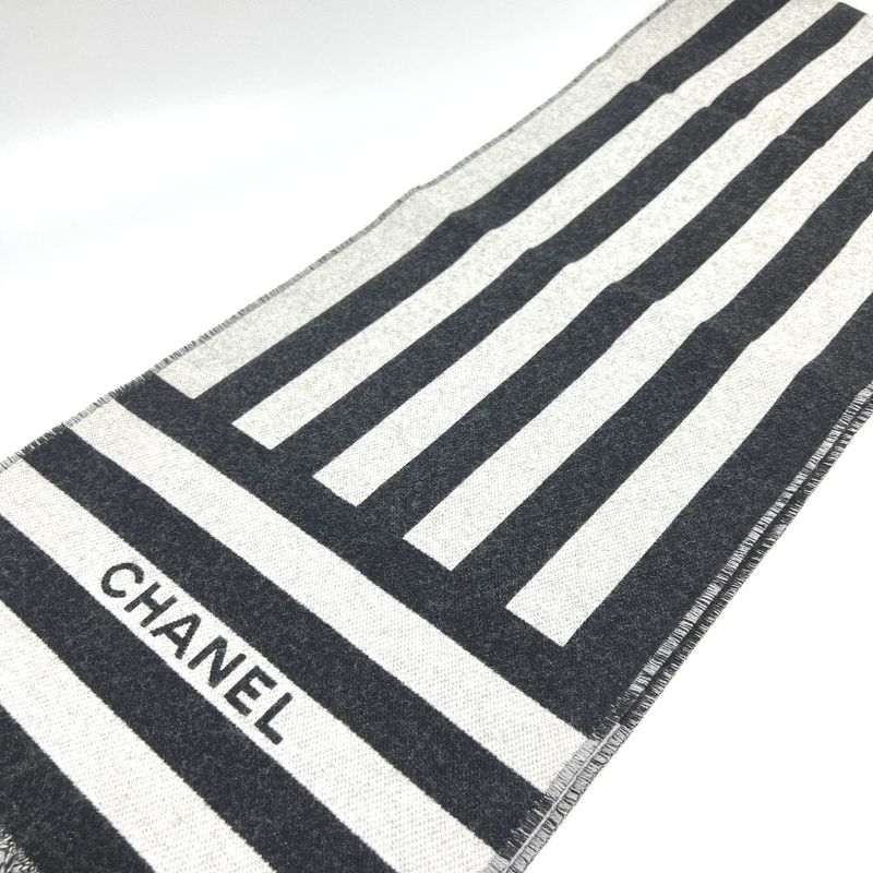Chanel Scarf Coco Mark Bicolor Wool Black