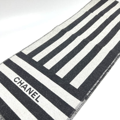 Chanel Scarf Coco Mark Bicolor Wool Black