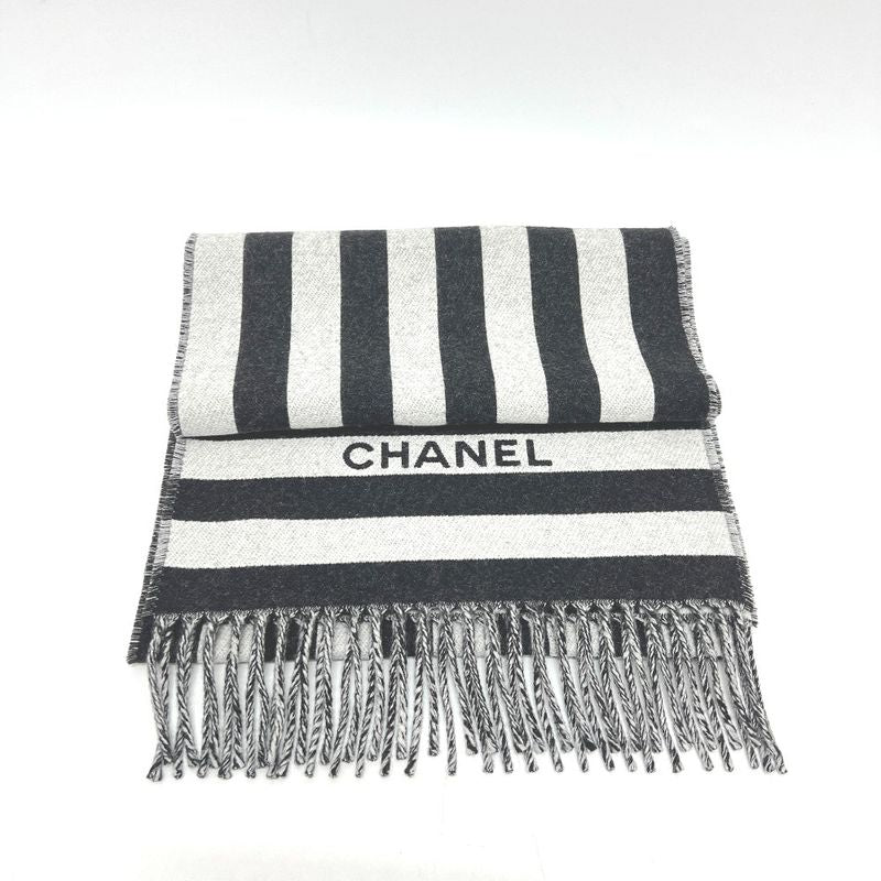 Chanel Scarf Coco Mark Bicolor Wool Black