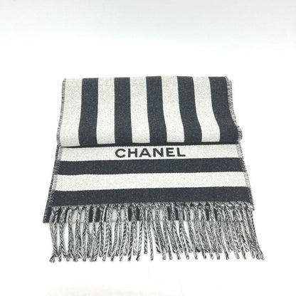 Chanel Scarf Coco Mark Bicolor Wool Black