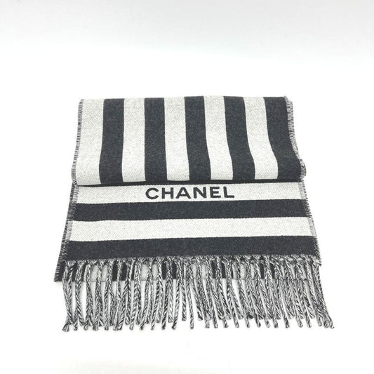 Chanel Scarf Coco Mark Bicolor Wool Black