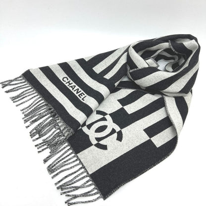 Chanel Scarf Coco Mark Bicolor Wool Black