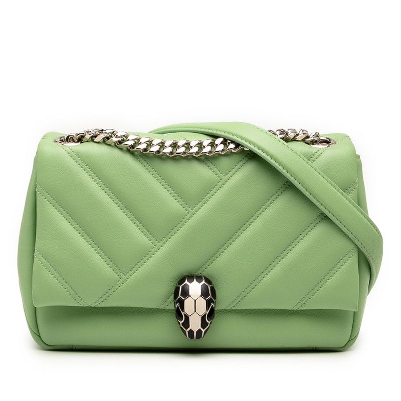 Bulgari Serpenti Chain Shoulder Bag Handbag Green Leather Women Bvlgari
