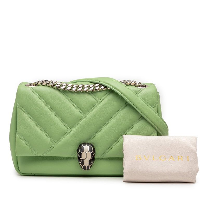 Bulgari Serpenti Chain Shoulder Bag Handbag Green Leather Women Bvlgari
