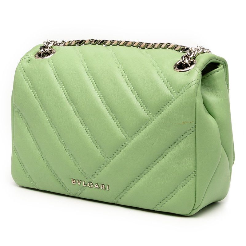 Bulgari Serpenti Chain Shoulder Bag Handbag Green Leather Women Bvlgari