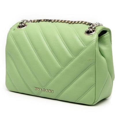 Bulgari Serpenti Chain Shoulder Bag Handbag Green Leather Women Bvlgari