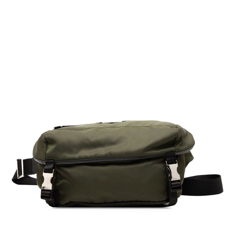 Prada Triangle Logo Plate Crossbody Shoulder Bag Va0994 Khaki Black Nylon Women