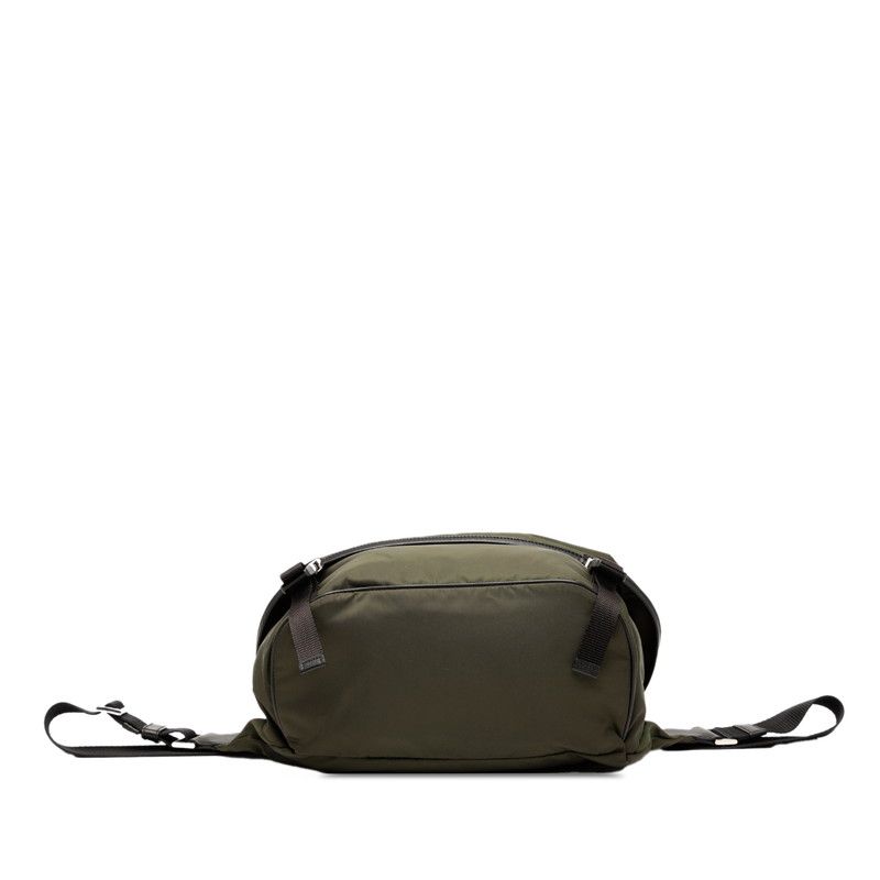 Prada Triangle Logo Plate Crossbody Shoulder Bag Va0994 Khaki Black Nylon Women