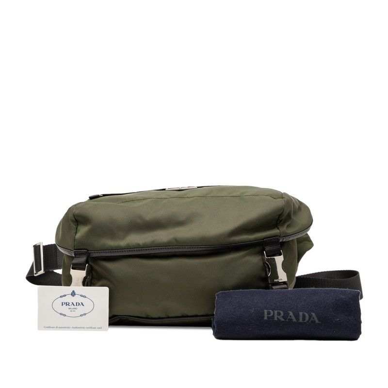 Prada Triangle Logo Plate Crossbody Shoulder Bag Va0994 Khaki Black Nylon Women