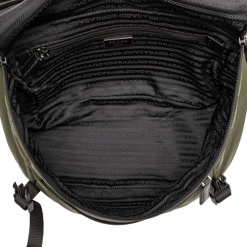 Prada Triangle Logo Plate Crossbody Shoulder Bag Va0994 Khaki Black Nylon Women