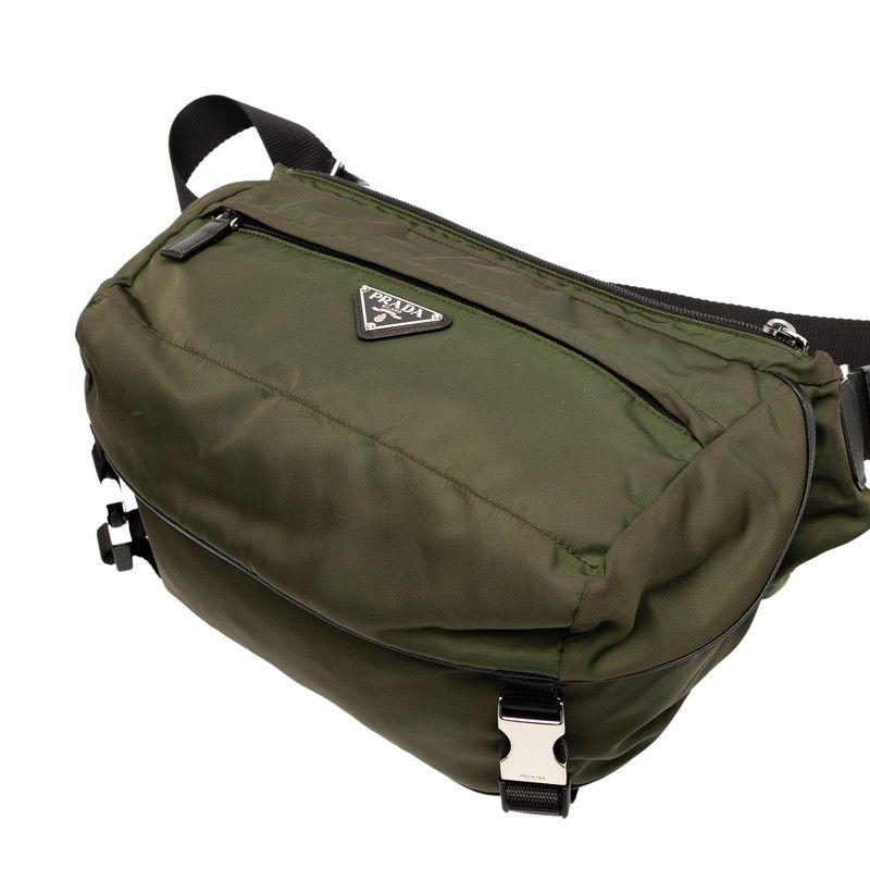 Prada Triangle Logo Plate Crossbody Shoulder Bag Va0994 Khaki Black Nylon Women