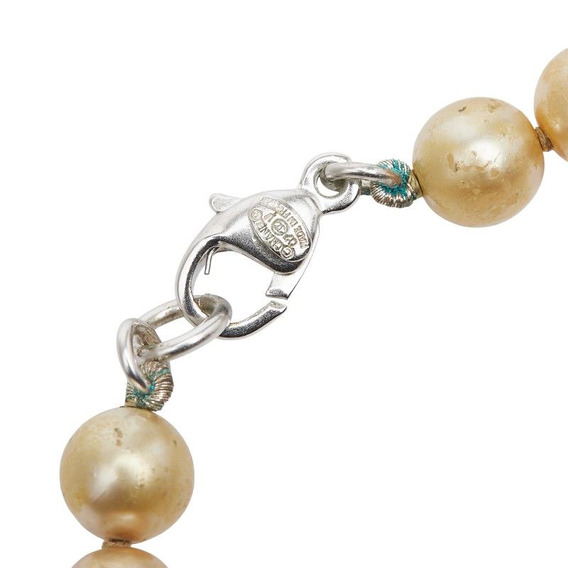 Chanel Coco Mark Pearl Necklace 2strands Gold Silver Faux Pearl Metal Ladies